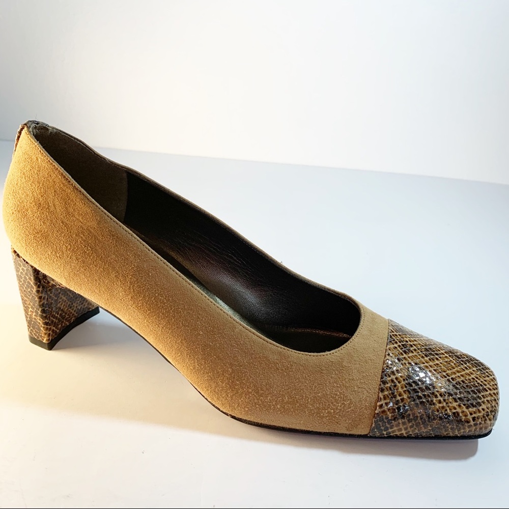 Stuart Weitzman Capitan Suede & Snakeskin Shoe 8
